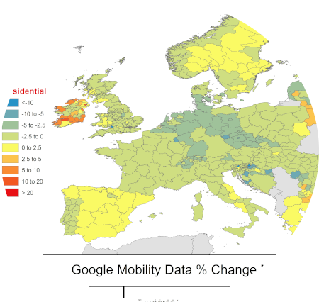 % change in human mobility between the 29 March and 5 April - Residential